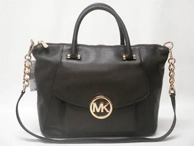 $328 Nwt Michael Kors Fulton Large Satchel Pebbled Leather Bag 38f4gfts3l Black • $258.99