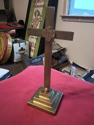 Vintage Brass Alter Cross Raised IHS Engraved - 1950’s Unique Barn Find Fire 🔥 • $50
