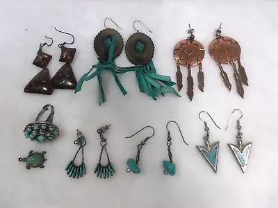 Vintage Lot Native American Turquoise Sterling Silver Earrings Ring Charm • $75