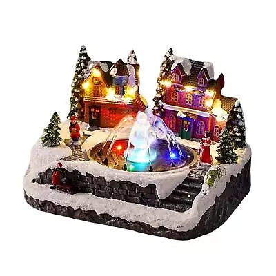 Christmas Winter Scene Village House Musical Fountain For Desktop Bedroom • £53.72
