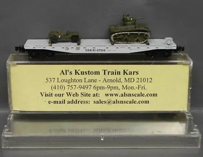 AL's KUSTOM TRAIN KARS N Scale MILITARY Flatbed W/ ARMY TANK & JEEP Micro-Trains • $77