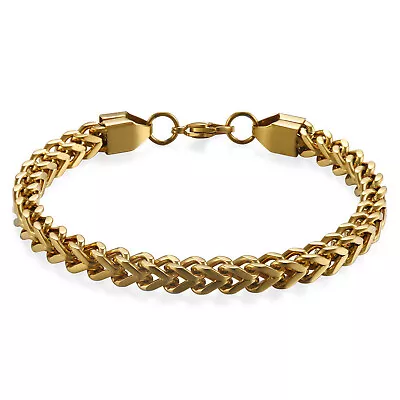 Mens Polished Heavy Square Curb Wheat Link Chain Stainless Steel Bracelet Bangle • $10.99