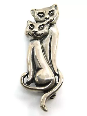 Kabana 925 Sterling Silver Two Kittens Cats Pendant Brooch • $45