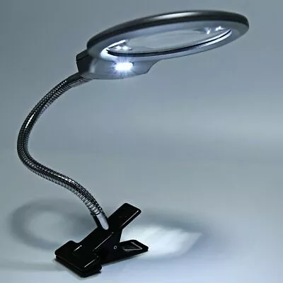 LED Illuminated Magnifying Desk Lamp Metal Hose Reading Light With Clamp • £13.99