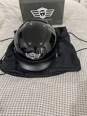 AHR Motorcycle Half Face Helmet DOT Approved Bike Cruiser High Gloss Black S • $34.95