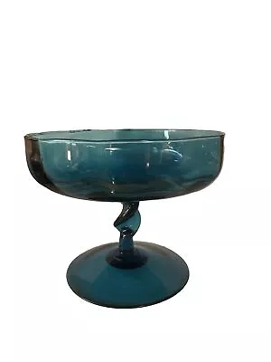 Vintage Mid Century Modern 6.5” High Italian Blue Glass Pedestal Bowl~ RARE FIND • $13.99