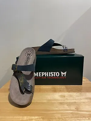 Mephisto Women's Helen Slide Leather Sandals Navy Graphic • $85