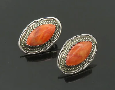 GB NAVAJO 925 Sterling Silver - Vintage Red Sponge Coral Drop Earrings - EG9479 • $125.20