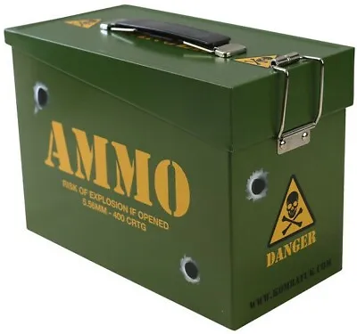 £9.99 • Buy Kids Army Ammo Tin Hinged Flip Lid Boys Soldier Toy Storage Box Lunchbox