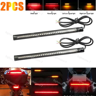 2x 48 LED Motorcycle Light Strip Brake Stop Turn Signal Tail Light Bar Amber Red • $9.90
