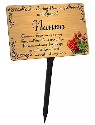 Nanna Memorial Plaque & Stake. Brushed Silver Or Gold Waterproof • £12.99