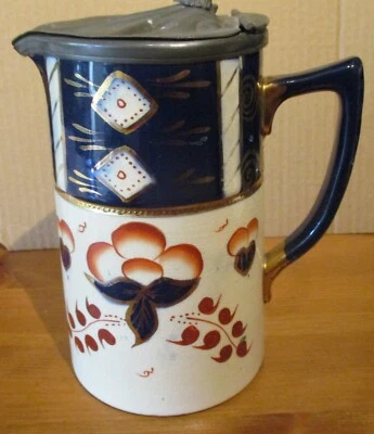 £9.50 • Buy Lovely Vintage Hot Water Jug, Sadler Burslem, Imari Pattern, Pewter Lid