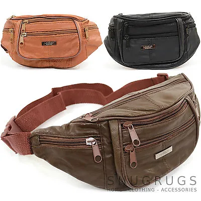 £9.80 • Buy Unisex Soft Nappa Leather Bum Bag / Waist Bag / Money Belt