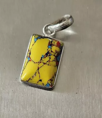Yellow Mosaic Agate 925 Sterling Silver Pendant • $8.83