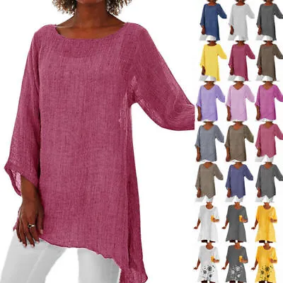 £12.09 • Buy Plus Size Women Cotton Linen Tunic Tops Ladies Baggy Loose Casual T-Shirt Blouse