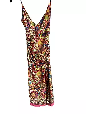 Rare Vtg Dolce & Gabbana D&G Multicolor Psychedelic Print Wrap Silk Dress Sz 38 • $145