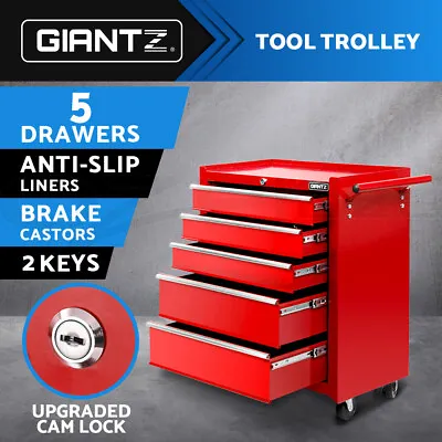 Giantz 5 Drawers Tool Box Chest Cabinet Trolley Box Garage Storage Toolbox Red • $149.95