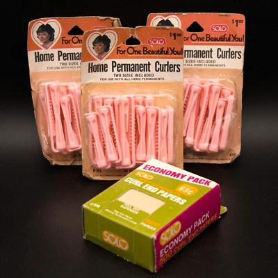 $16.99 • Buy Vtg Home Perm Lot Solo Hair Curlers Rods (42 Total) And Curl End Papers (500 Ct)