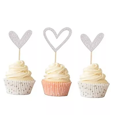 24 Pack Valentine's Day Cupcake Toppers Sweet Love Heart Design 1 Silver • $14.91