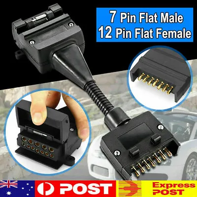 $17.85 • Buy 7 Pin Flat Plug To 12 Pin Socket Male & Female Adaptor Trailer Caravan Connector