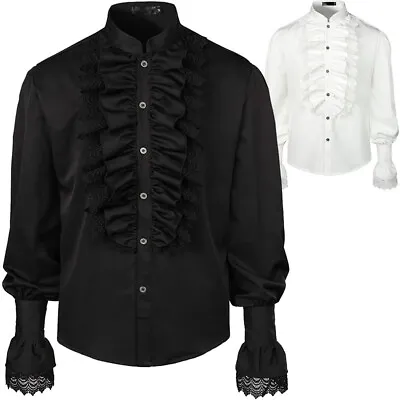 Mens Shirt Black Gothic Steampunk Victorian Aristocrat Top Vampire Shirts • £15.97