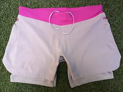 SALOMON ~Advanced Skin 2 In 1 Women’s Running Gym Shorts Grey & Pink ~ Small • £19.99
