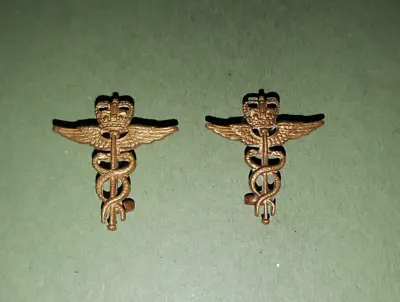 Pair Of Queen Elizabeth Ii Royal Air Force Medical Branch Brass Collar Badges • £12.49