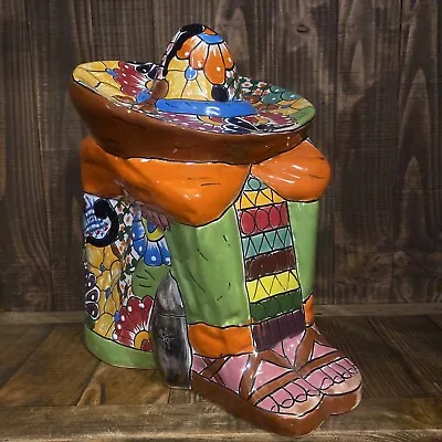 Talavera Sleeping Mexican Man Figure Statue Sombrero Pancho 15” Folk Art  • $135