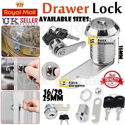 16/20/25mm Cam Lock Door Barrel Drawer Cabinet Mail Box Locker Cupboard + 2 Keys • £3.45