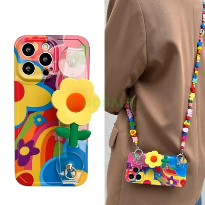 HOT Yellow Flower Wrist Strap Phone Case Crossbody For Iphone 14/13/12Pro Max • £8.15
