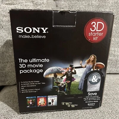 £29.99 • Buy Sony 3D Starter Kit With 2 X Sony 3D Glasses TDG-BR100 And 3 Sealed DVDs