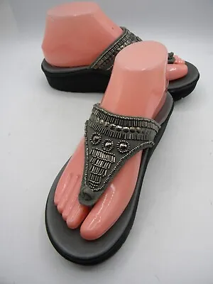 Abeo Bio System MYSTIC Gray Platform Wedge Thong Slide Sandals Size 7 N • $29