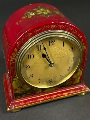 Small Antique Couaillet Freres France Clock In Red Lacquer Chinoiserie Wood Case • $299.99