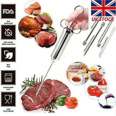 Meat Seasoning Injector Syringe Kit BBQ Marinade Turkey Basting Flavor Food Tool • £9.22