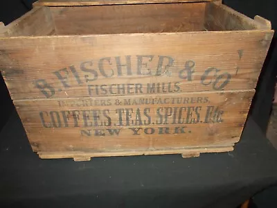 Vintage Wooden Crate B. Fischer & Co. Coffee & Tea NYC NY Ca 1800s • $14.99