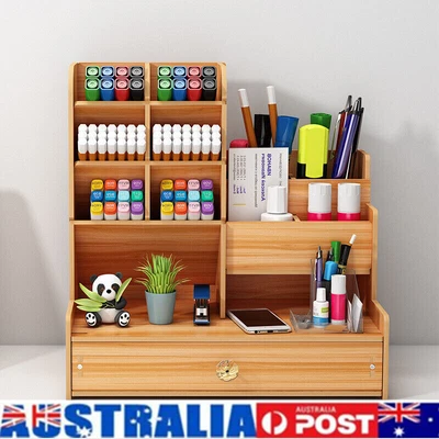 $17.59 • Buy Wooden Organiser Desk Table Office Organizer Pen Colored Wood Gift Holder Pen AU