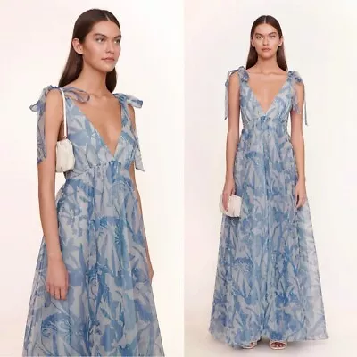 STAUD Dandelion Organza Floral Print Tie Strap Maxi Dress Blue Sky Wild Flowers • $350