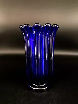 Beautiful Vintage Archimede Seguso Murano Cobalt Blue Glass Vase Signed • $34