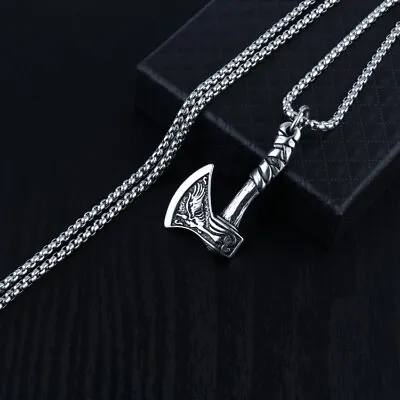£4.99 • Buy Viking Axe Gothic Silver Pendant Stainless Steel Titanium Necklace Jewellery