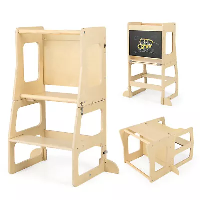 3-in-1 Foldable Kitchen Standing Tower Toddler Step Stool Table W/Chalkboard • $97.95