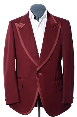 44R Vintage 70s Wine Red Polyester Wide Peaked Lapels Tuxedo Jacket Blazer XL • $198