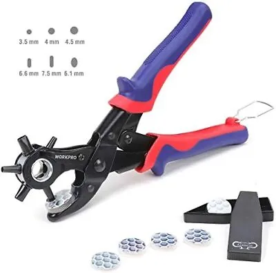 WORKPRO Leather Hole Punch Belt Hole Puncher Heavy Duty Revolving Punch Plier • £13.67