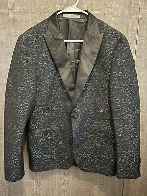 Zara Man Men’s Metallic Black/Blue Floral Print Blazer Size 44 • $40