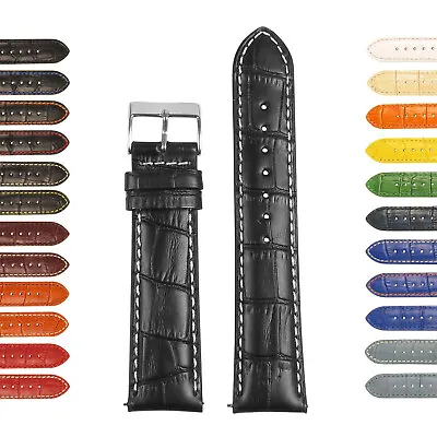 StrapsCo Mens Croc Crocodile Grain Embossed Padded Leather Watch Band Strap • $17.99