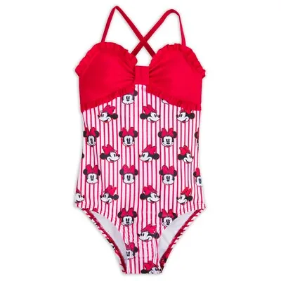 NWT Disney Store Minnie Mouse Striped Swimsuit Girls UPF 50+ Many Sizes • $26.99