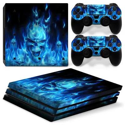$10.22 • Buy Ps4 PRO Playstation 4 Console Decal Sticker Blue Skull Fire+ Controller Skin Set