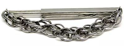 Swank Silver Tie Chain Clip Thick Textured Links Mens Vintage - Formal Wear • $19.95