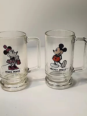 Vintage Walt Disney Mickey And Minnie Mouse Clear Glass Beer Mug Cup With Handle • $22.10