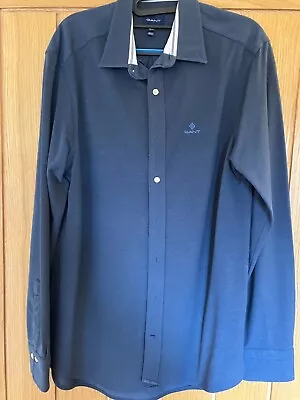 Gant Mens Long Sleeve Button Down Collar Shirt Mid Blue 15.75 Soft Knit Fabric • £6.50