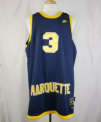 Nike Dwayne Wade #3 Marquette Golden Eagles Throwback Basketball Jersey XXL Blue • $72.99